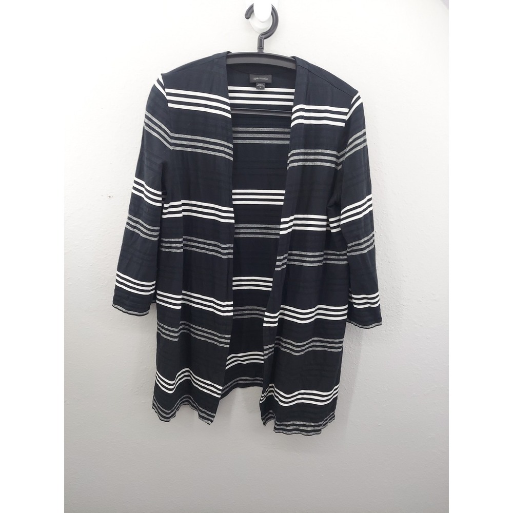 J Jill Wearever Cardigan Sweater Jacket Womens Medium Blue Striped Open Front